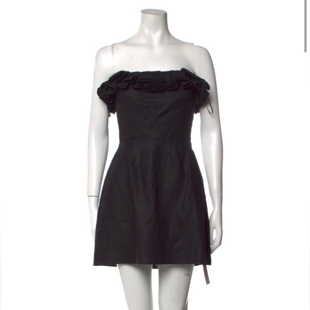 REFORMATION BLACK RUFFLE STRAPLESS MINI DRESS SIZE 4 REED RUFFLE SUMMER DRESS